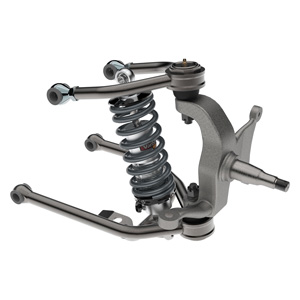 Street Machine front suspension kit for 1964-70 Mustang weld-in chassis, featuring tubular control arms, coilover shocks, and sway bar for enhanced street performance and handling.