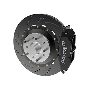 Disc brake kit components for 1960-70 Falcon/Mustang frame clips, with calipers and rotors&mdash;discover enhanced stopping power options.